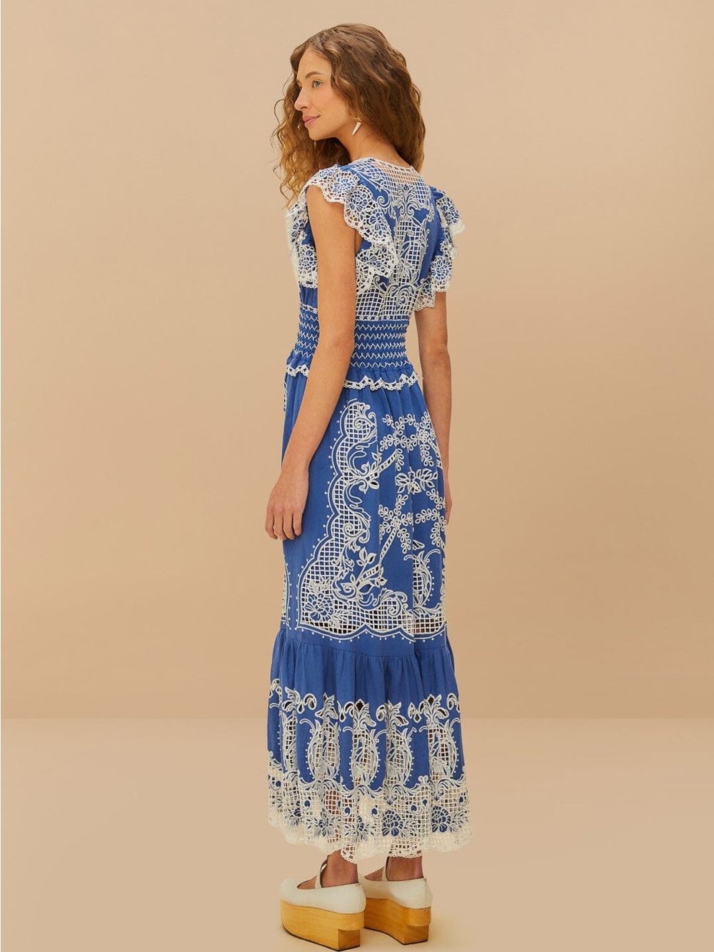FARM Rio Blue Maxi Dress with White Embroidery - Picture 2 of 7